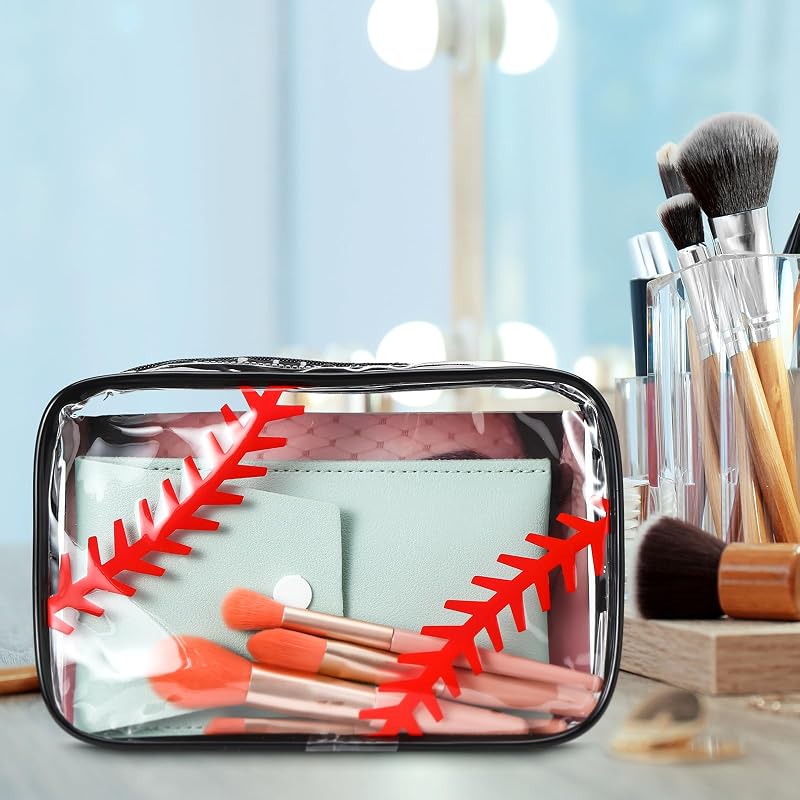 Baseball Theme Clear Makeup Bags (12 Pcs) PVC Zipper Pouches – Abbylike Variation: Baseball Theme