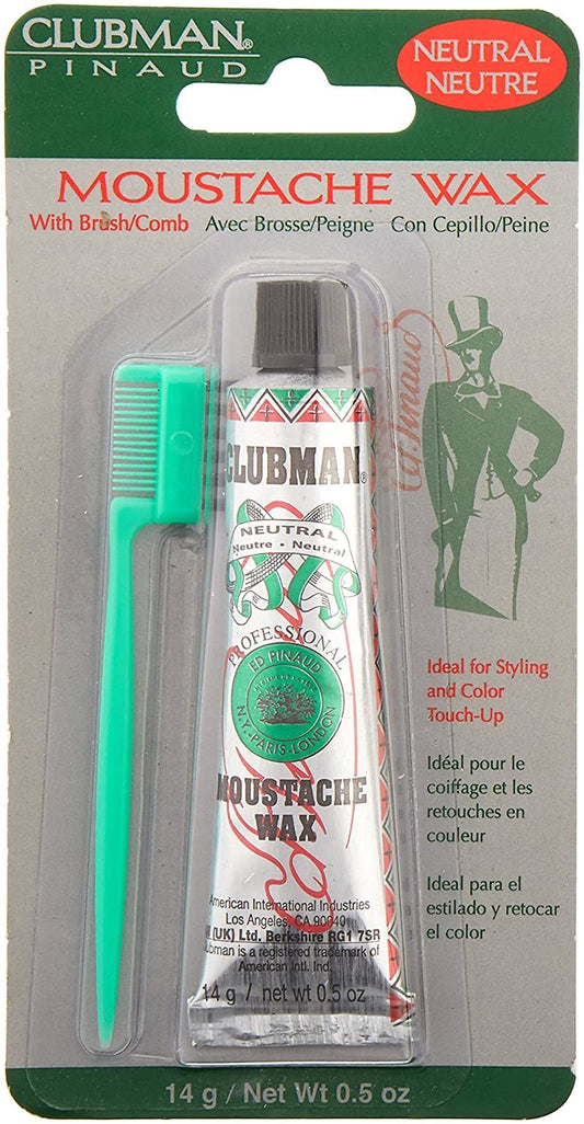 Clubman Pinaud Moustache Wax with Free Brush/Comb Applicator, Neutral, 0.5 Ounce (Pack of 6)