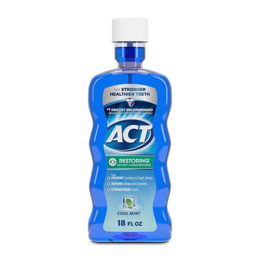 ACT Restoring Fluoride Mouthwash 18 fl. oz. Strengthens Tooth Enamel, Cool Mint