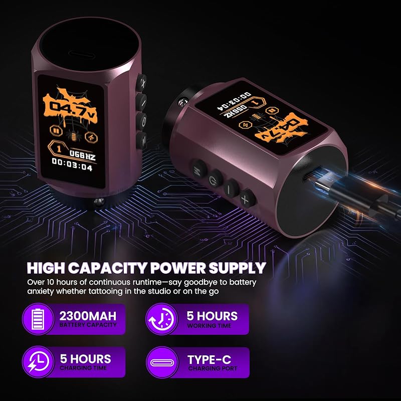 Wireless Tattoo Kit with Dual 2300mAh Batteries – 6500 RPM Cartridges & Practice Skins