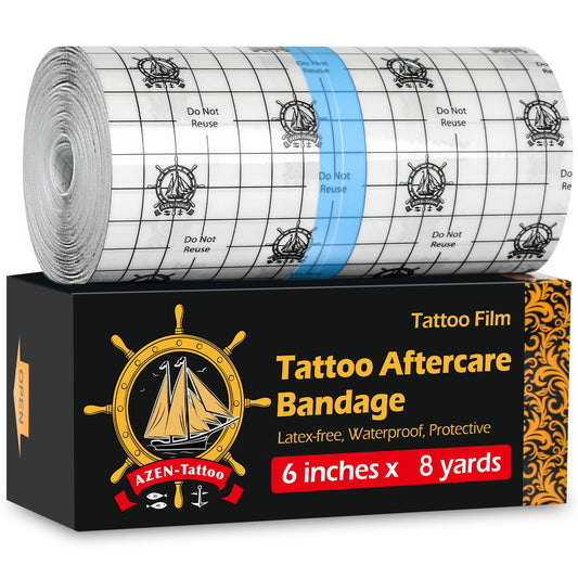 AZEN Tattoo Aftercare Bandage, 6"x 8 Yard, Waterproof Second Skin Cover up Tape, Healing Wrap, Tattoo Supplies