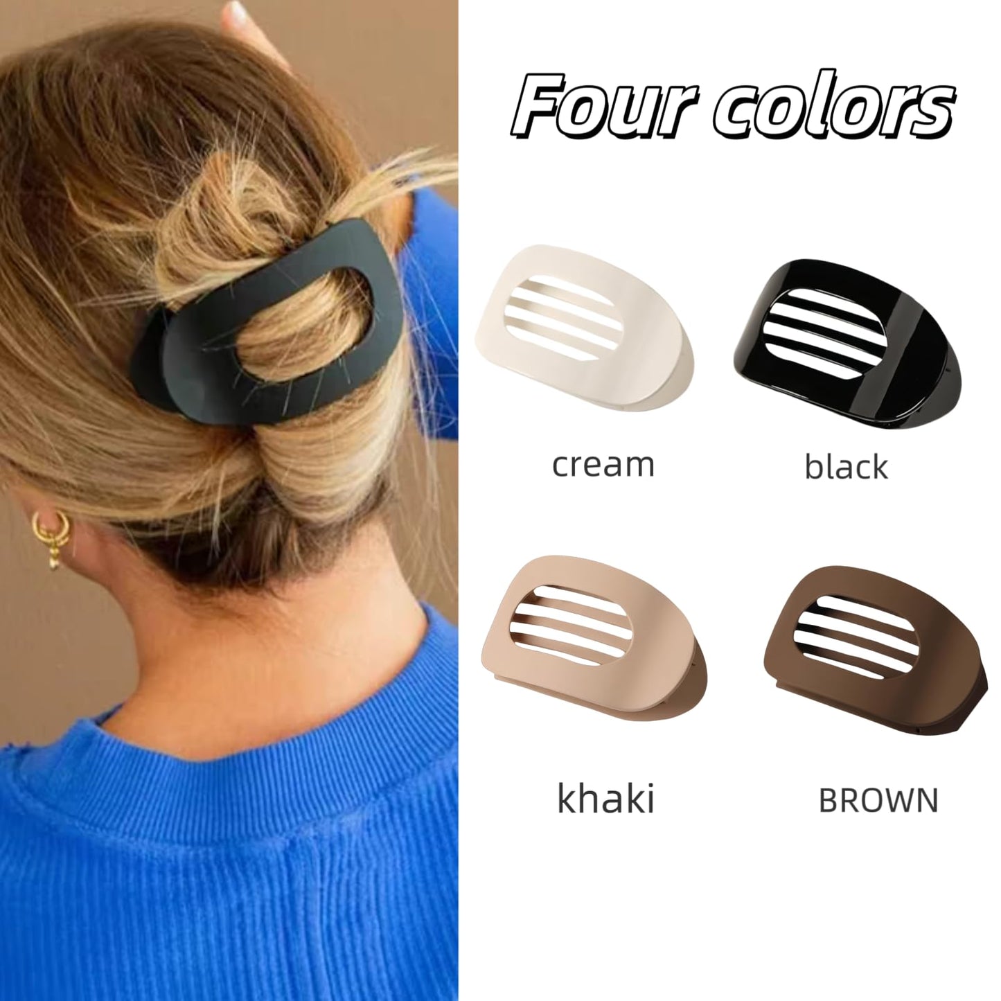 Flat Claw Clips for Women – 4 Pack Flat Hair Clips for Women Thick Hair & Thin Hair, Large Non-Slip Flat Hair Clips for Ponytails, No Bend Flat Claw Clip Set (Neutral Matte Colors)