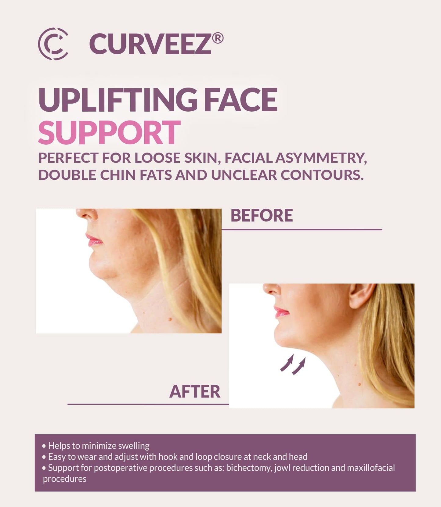 CURVEEZ Face Toning Belt Post Surgery Lipo Compression Chin Strap For Women | Faja Mentonera Reductora para Papada Y Cuello | For Use After Face and Chin Surgery