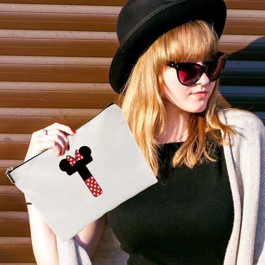 Initial A-Z Personalized Makeup Bag Cute Cartoon Mouse Gifts Monogrammed Cosmetic Bags Magic Mouse Stuff Mouse Lover Gifts Birthday Gifts for Women Girls (T)