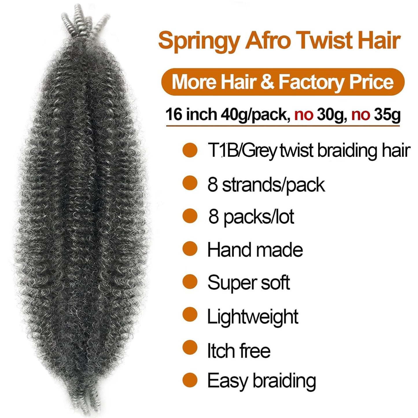 Grey Springy Afro Twist Hair 8 Packs Cuban Twist Hair 16 Inch Marley Twist Braiding Hair Soft Wrapping Hair for Soft Locs Gray Pre Fluffed Spring Afro Kinky Twist Braiding Hair Extension…