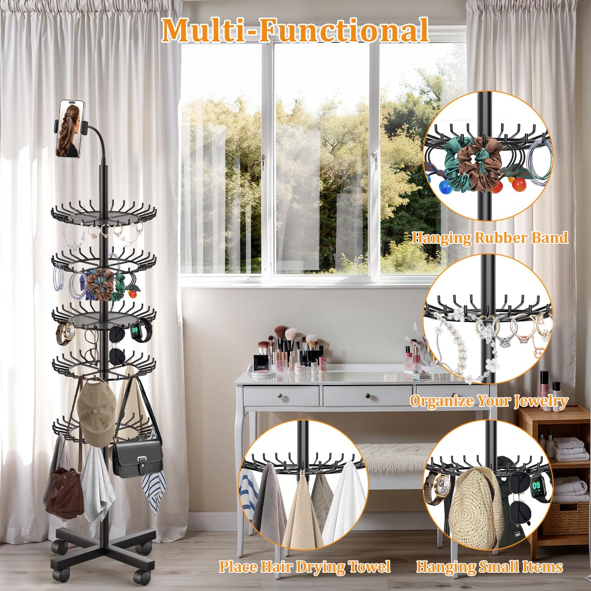 TERIBEYI Braiding Hair Rack Standing Hair Extension Holder Hanger with 140 Pegs - Braiding Hair Rack & Divider Stand for Displaying and Separating Hair