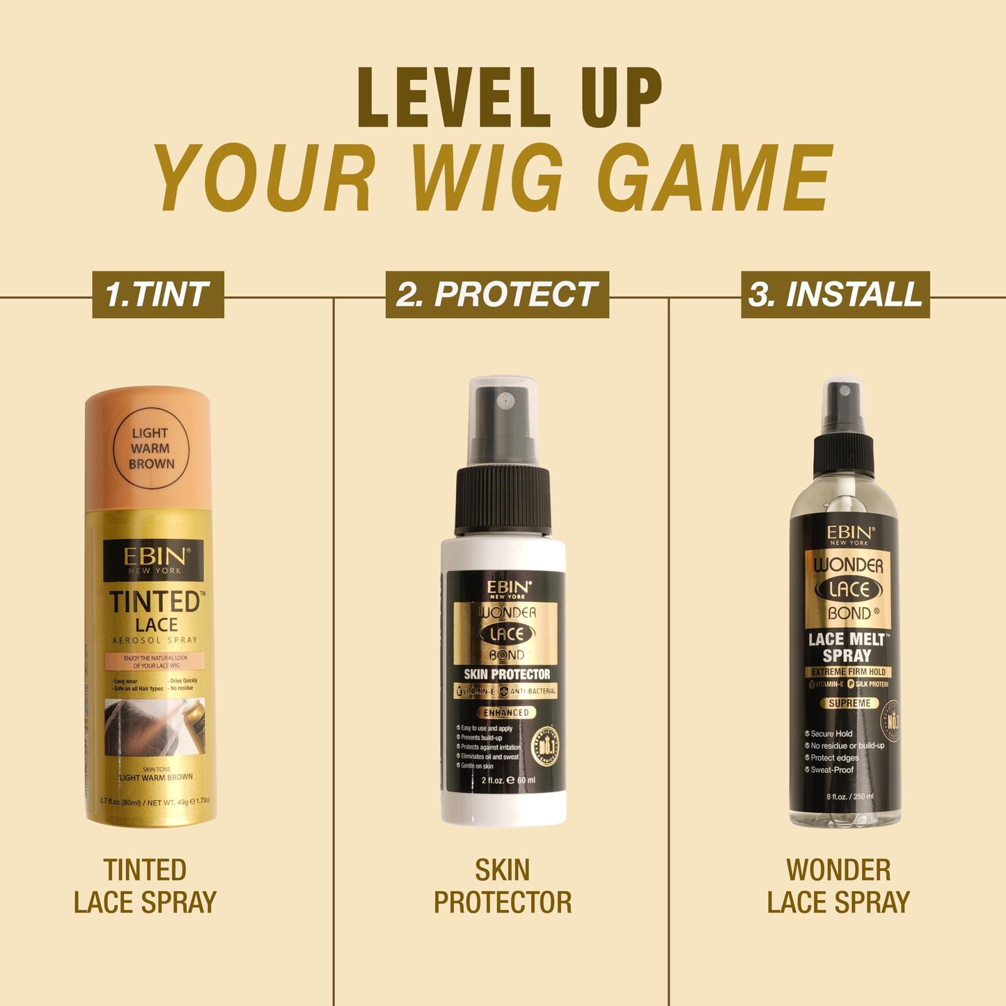 Tinted Lace Spray - Light Beige 2.7fl.oz/80ml | Seamless Lace Blending, Quick-Dry Formula, Natural Finish for Lace Front Wigs