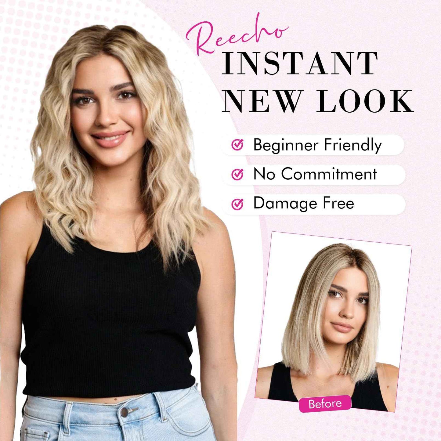 REECHO Clip in Hair Extensions, 4PCS Hair Extensions 12" Short Curly Wavy Blonde hair extensions Invisible Lace Weft Natural Soft Hairpieces for Women – Ash Blonde with Highlights