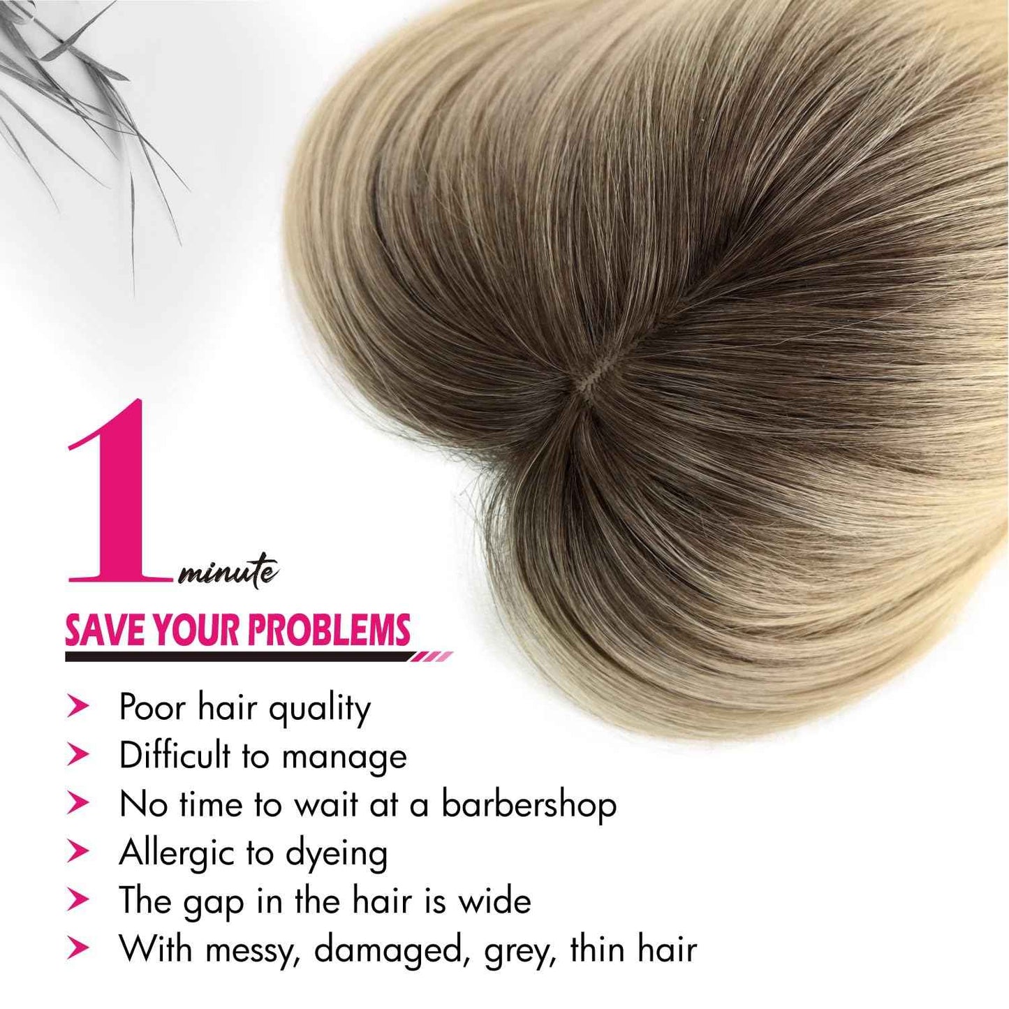 UAmy hair Toppers For Women with Thinning Hair 20inch Long Wavy Curly Hair Topper with Curtain Bangs 6.5 * 6.5inch Synthetic Wiglets HairTop Hairpieces(Champagne Mix Ash Blonde with Dark Roots)