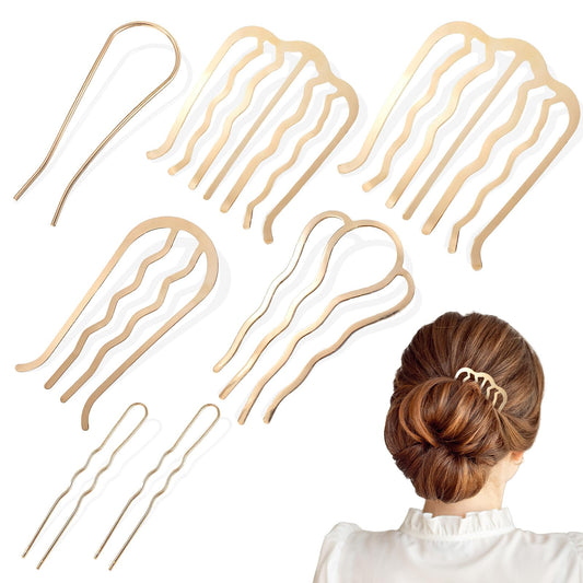 Heclia Metal Hair Twist Comb 7 PCS Metal Hair Fork French Twist Comb for Updo Bun U Shape Hairs Pin Stick Side Combs Non Slip Clip Teeth for Women Vintage Hairstyle Thick & Fine Hairs Accessories