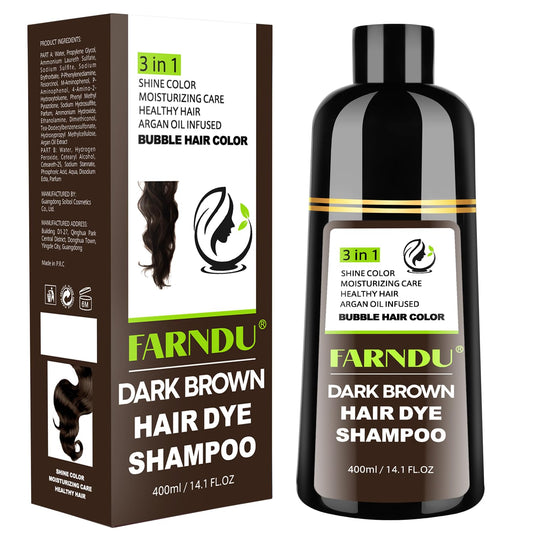 Farndu Dark Brown Hair Dye Shampoo 3 in 1 for Women Men Hair Color Shampoo Dye for Grey Hair Coverage Seimi Permanent Instant Champu Para Canas Mujer