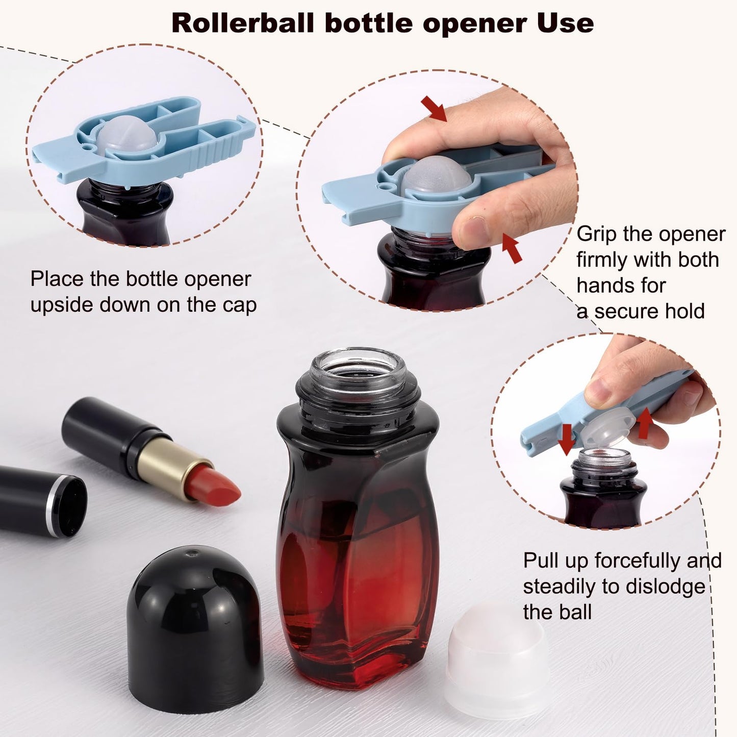 Kesell 2Pack Glass Roller Bottles 50ML Gradient Red Deodorant Bottle with Opener Refillable Glass RollerBall Deodorant Container for Essential Oils, Perfume (Black Lid)