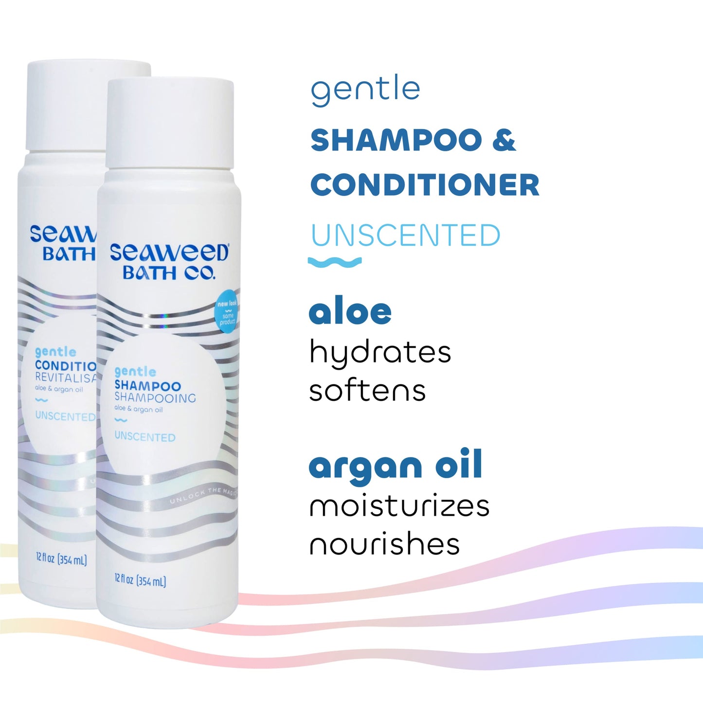 Seaweed Bath Co. Gentle Shampoo and Conditioner Set - Unscented - Nourishing Hair Care With Hyaluronic Acid, Aloe, Argan Oil, For Sensitive Scalps - 12 oz (Pack of 2)