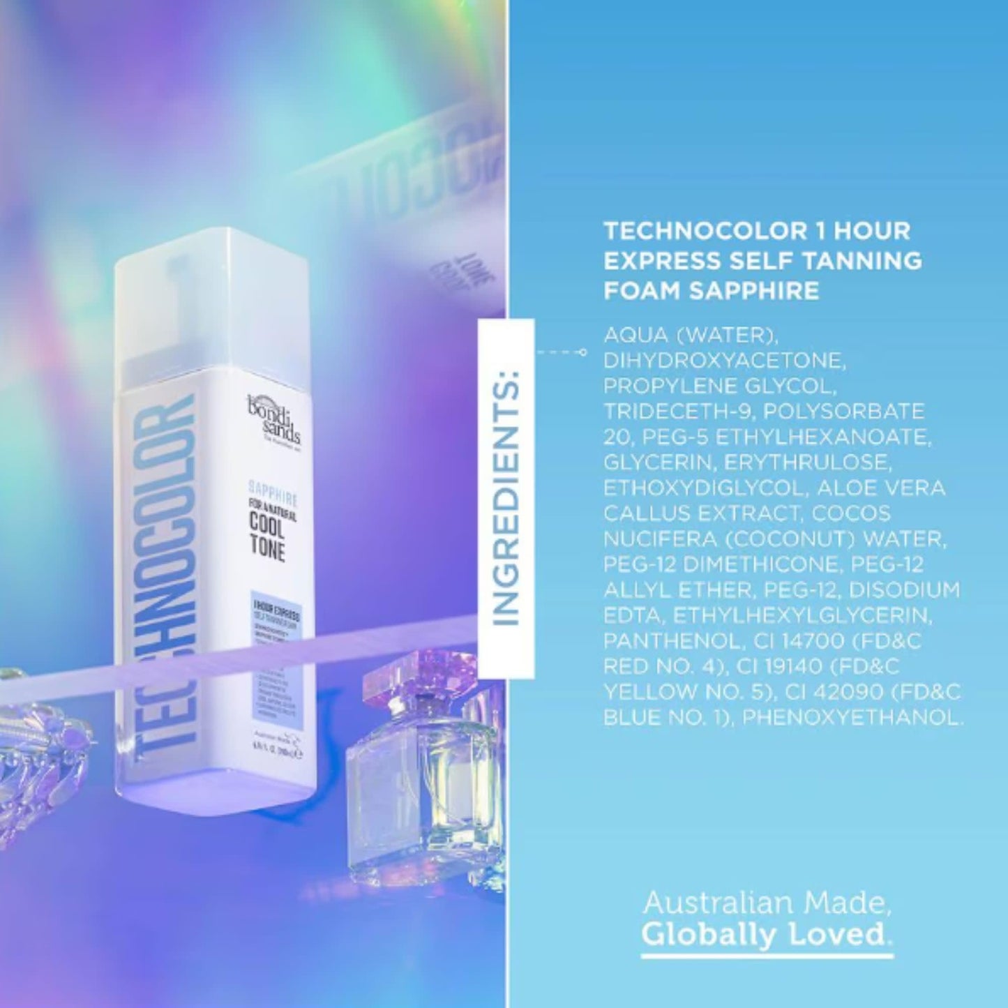 Bondi Sands Technocolor Sapphire 1 Hour Express Self Tanning Foam|Best for Fairer Skin Tones Looking to Achieve a Natural, Cool Toned Tan|6.76 fl. oz.