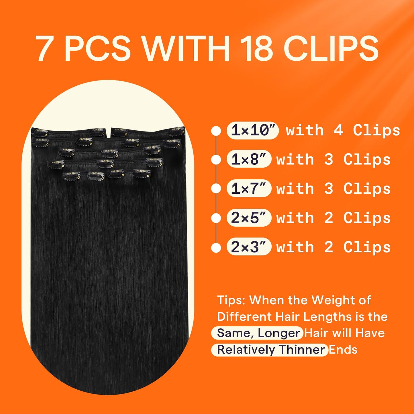 Full Shine Black Clip in Hair Extensions 24 Inch Remy Hair Extensions Clip ins Human Hair Jet Black Natural Hair Clip in Extensions for Long Hair 7 Pieces 120 G