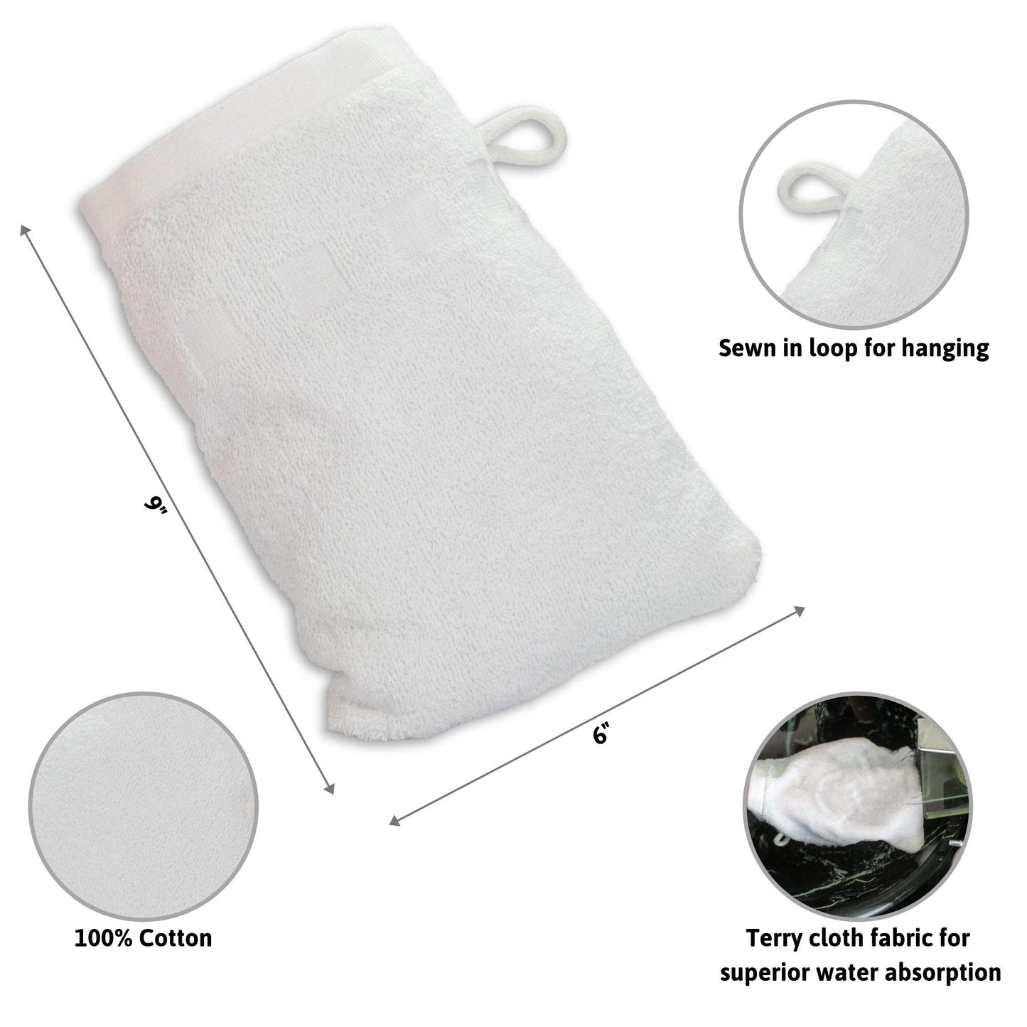 Made Easy Kit Bath Mitts - Pack of 6 - (6" x 9") European Style Washcloth with Loop (Variety, 6 x 9 inches)