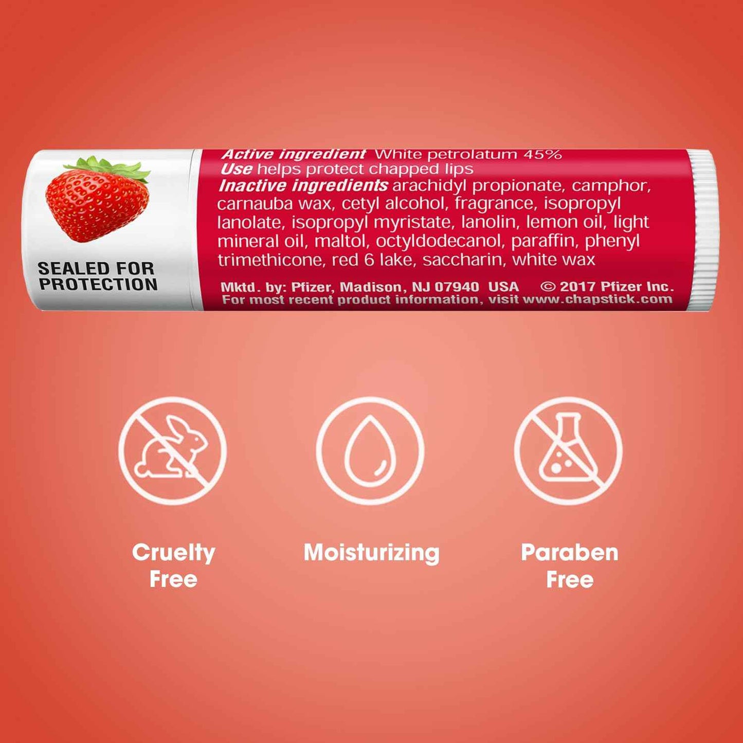 ChapStick Classic Strawberry Lip Balm Tubes, Lip Care and Lip Moisturizer - 0.15 Oz (Pack of 12)