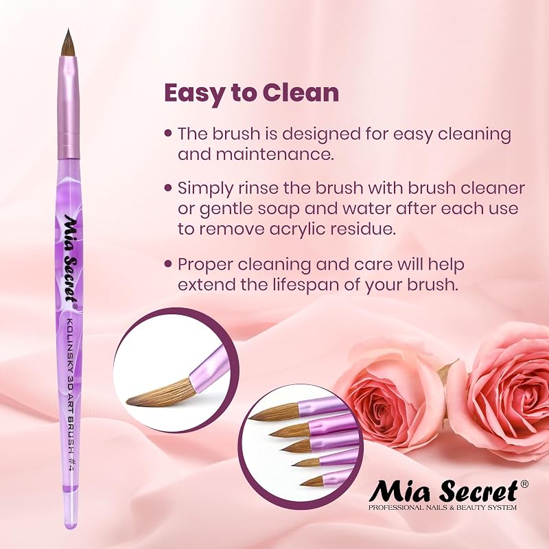 Nail Art Brush Set - Kolinsky Hair 4 Sizes for Acrylic & 3D Nail Art