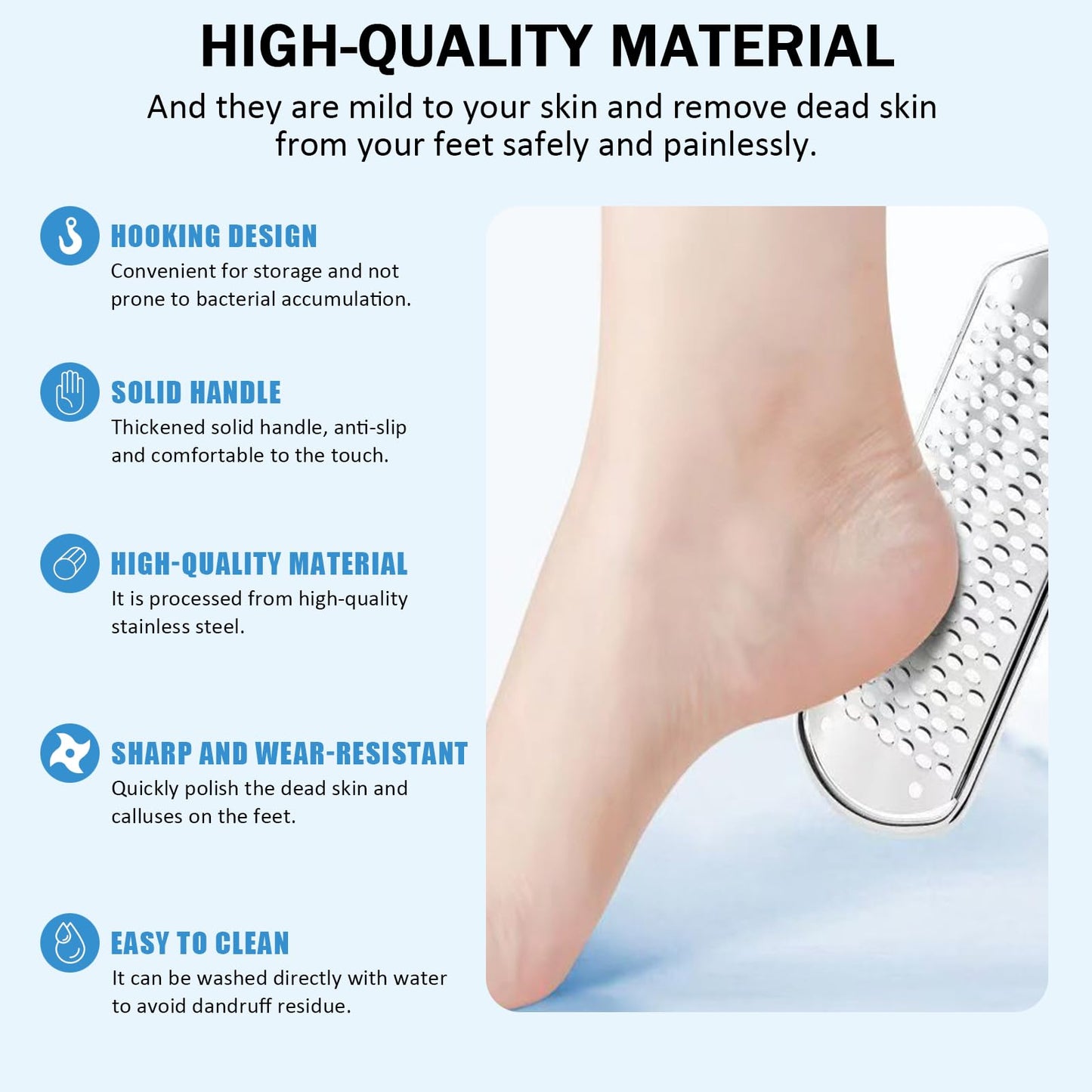 Washable Stainless Steel Foot File Callus Remover, Foot Scrubber and Heel Scraper for Cracked Heels,Foot Grater and Pumice Stone for Feet