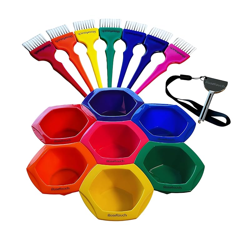 Rainbow Hair Dye Kit - 7 Mixing Bowls & 7 Application Brushes, 6.8fl oz Each, Salon Professional Set