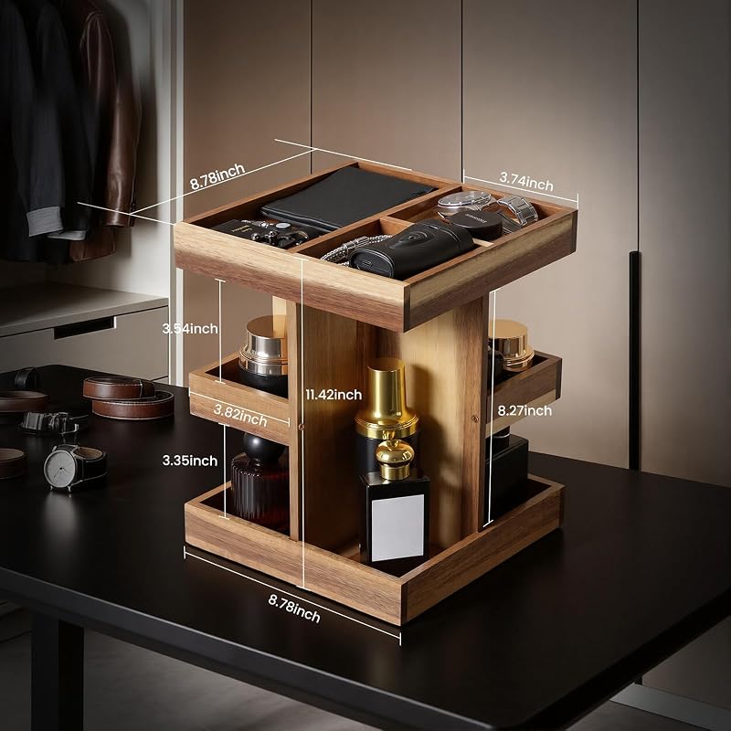 Acacia Wood Cologne Organizer Stand – Multi‑Layer Men’s Perfume Display