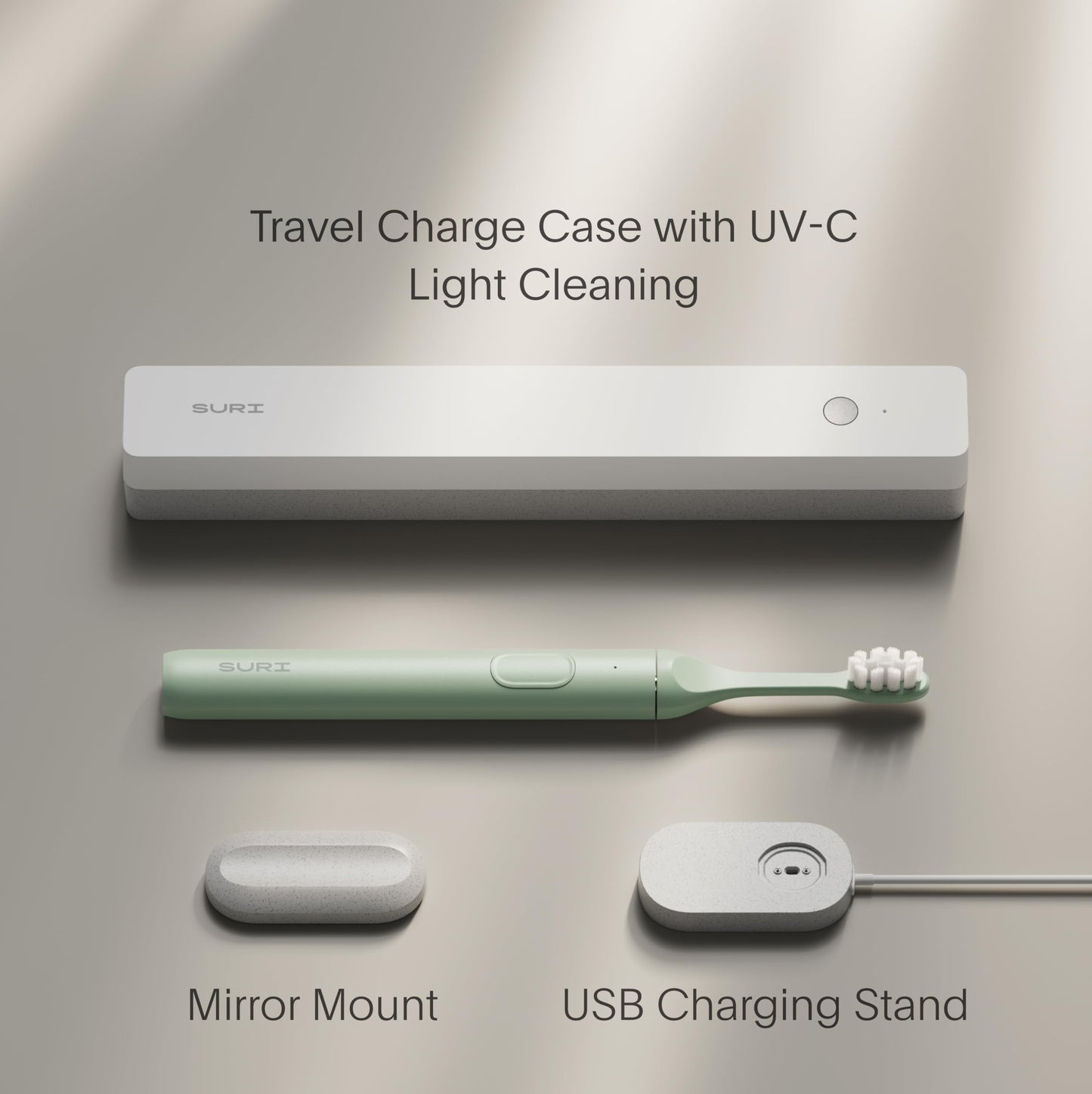 SURI Sonic Electric Toothbrush with UV Travel Case - 40-Day Battery- Designed in California - Electric Toothbrushes Adults - Slim Travel Tooth Brush