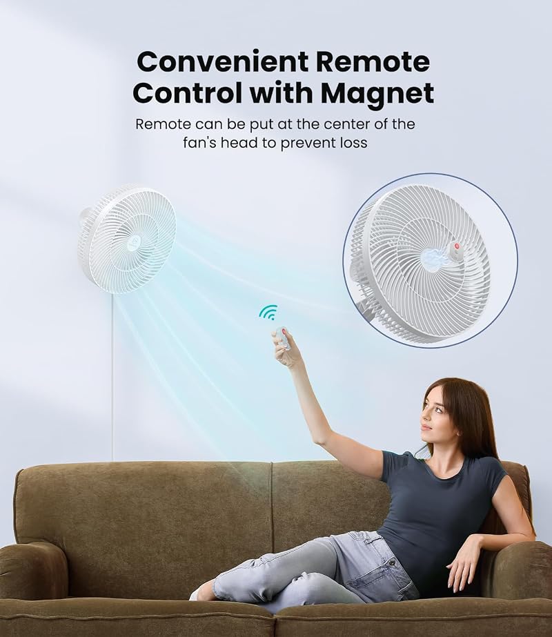 12 Inch Wall Mounted Fan with Remote - 90° Oscillation, 4 Speeds, Timer, Adjustable Tilt (White) — LEMOISTAR