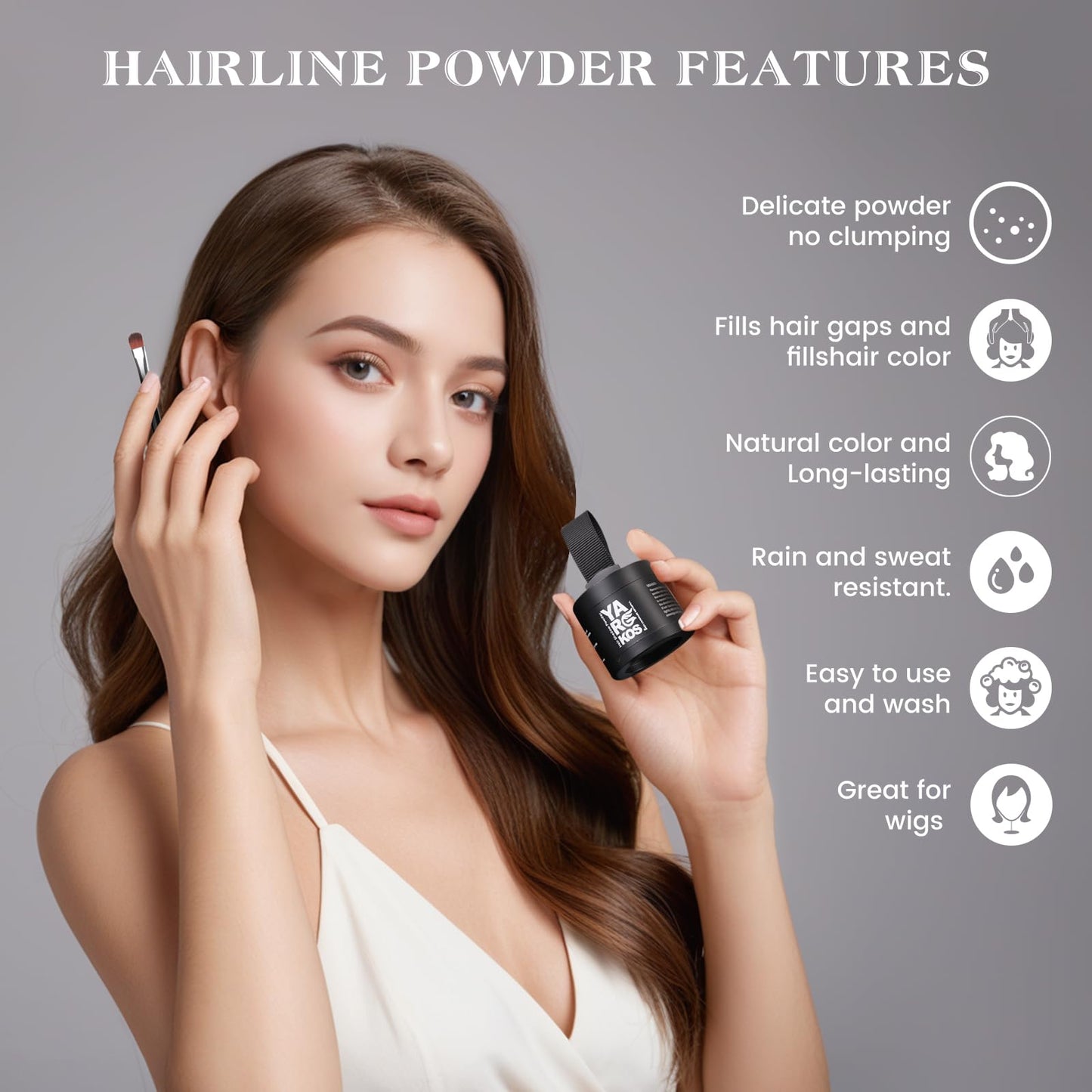 Yargkos Hairline Shadow Powder, Dark Brown, Root Touch Up Powder for Instantly Gray Hair Cover Up, Women Color Root Coverage for Thinning Grey, Mens Roots Concealer for Hair Loss Beard Line, #3