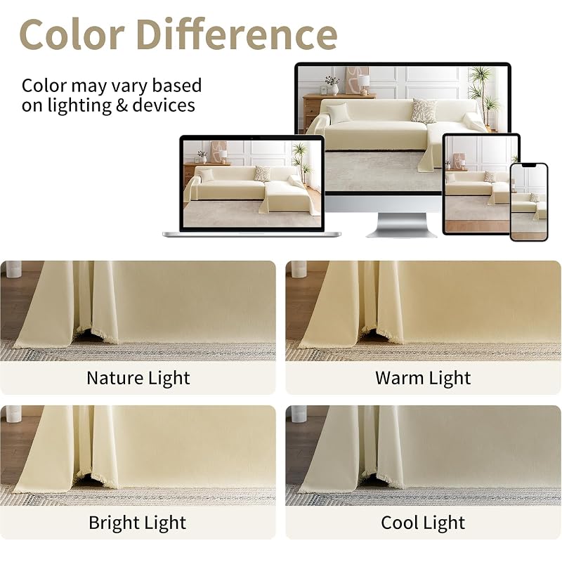 Beige XX-Large 2-Piece L-Shape Chenille Couch Cover Set for Sectional