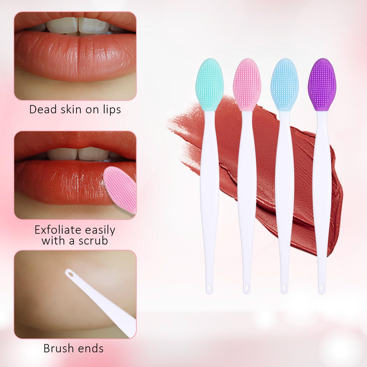 8 Pcs Retractable Lip Brush Set,Silicone Lip Scrubber Exfoliator Tool Soft Cleaning Double-Sided Mini Exfoliating Brush