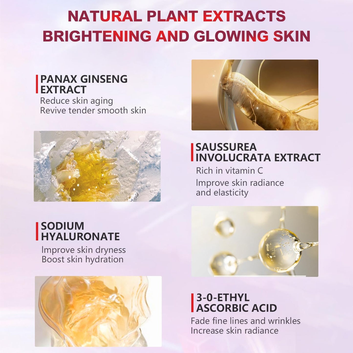 R RadiantRise Ginseng Anti-Aging Skincare Set For Women 6-In-1 Skin Care Kit Moisturizing Reviving Smooth Skin Valentine's Day Gift