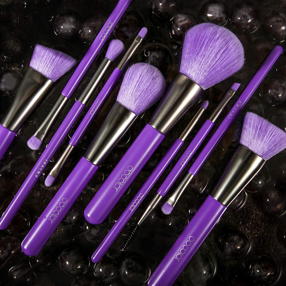 Docolor Makeup Brushes 10Pcs Makeup Brush Set Premium Synthetic Powder Kabuki Foundation Contour Blush Concealer Eye Shadow Blending Liner Make Up Brush Kit - Neon Purple