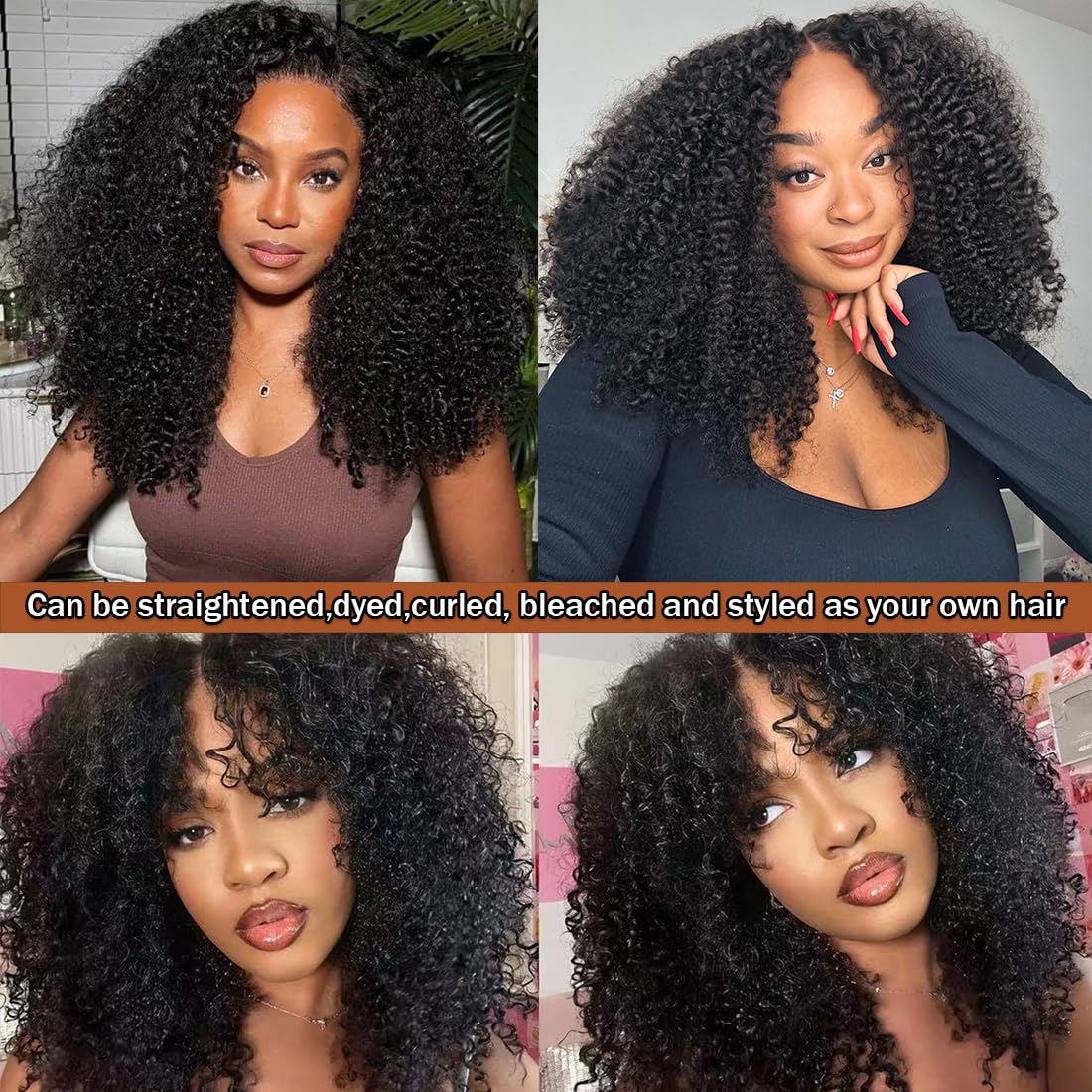 Ladoux Kinky Curly Bundles Human Hair 20 22 24 26Inchs Kinky Curly Human Hair 4 Bundles 100% Unprocessed Brazilian Virgin Remy Hair For Women Natural Black Color