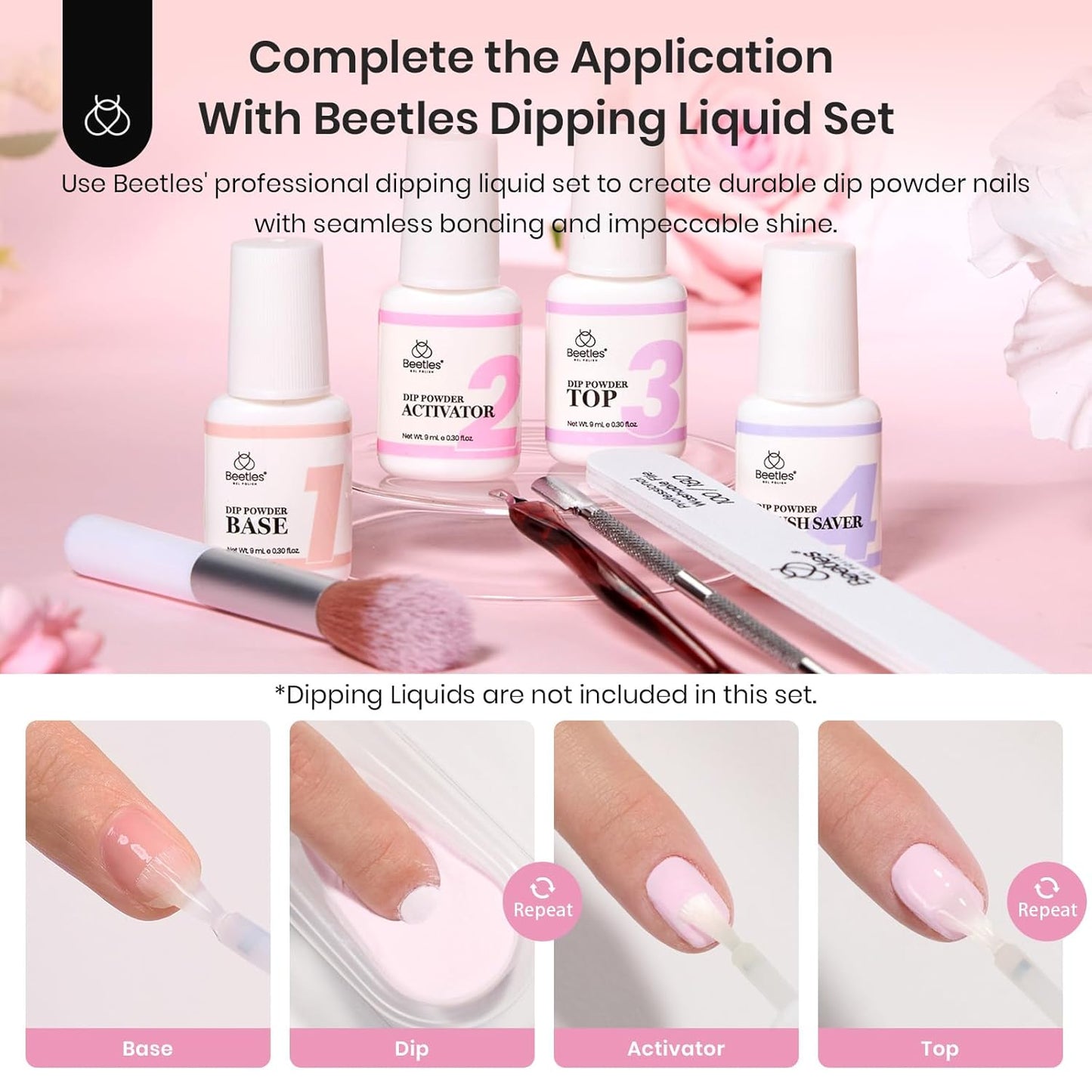 Beetles 20-Color Pink Nude Dip Powder Nail Kit - Jelly Effect & Glitter for DIY Manicure