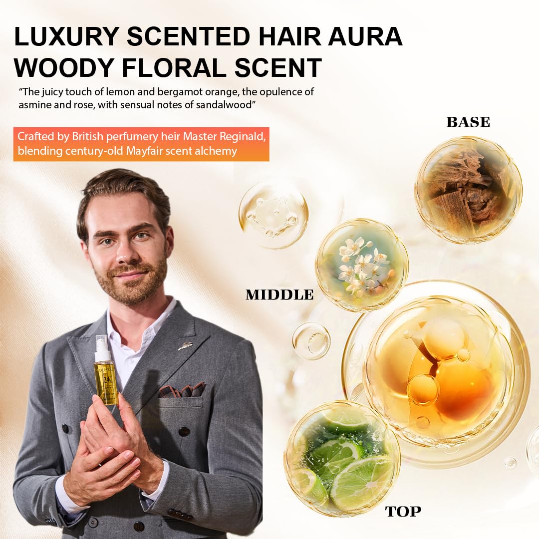 24K Gold Hair Oil, Repair Shine Serum with Coconut, Argan & Olive Oils - Heat Protectant and Frizz Control - Vegan, Lightweight Leave-In Treatment for Dry Damaged Hair (2.02 Fl Oz (Pack of 1))