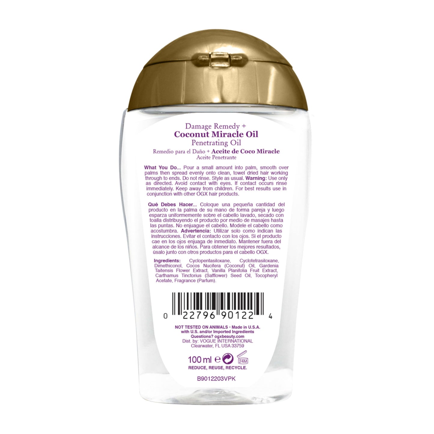 OGX Extra Strength Damage Remedy + Coconut Miracle Oil Penetrating Hair Oil Treatment, Extra Hydrating Anti-Frizz Oil for Coarse, Dry Hair, Paraben-Free, Sulfated-Surfactants Free, 3.3 Fl Oz