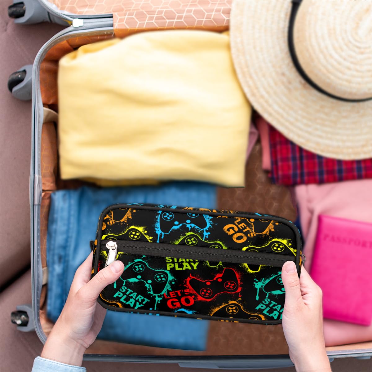 Bardic Travel Toiletry Bag for Boys, Waterproof Hanging Dopp Kit for Men, Shaving Bag with Large Capacity for Travel,Sports Shower (Gamer Gamepad)