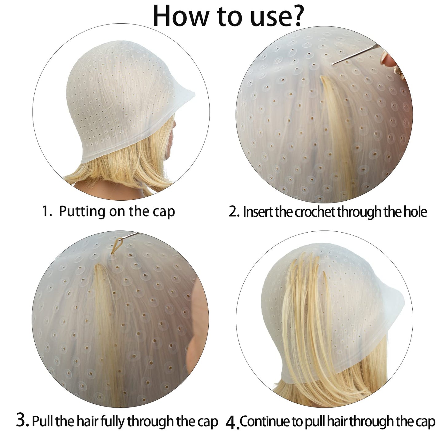 Pre-punched with Holes Silicone Highlight Cap Hair Color Set Professional Reusable Highlighting Cap with Hook Salon Hairdressing Dyeing Staining Tools for Women Men