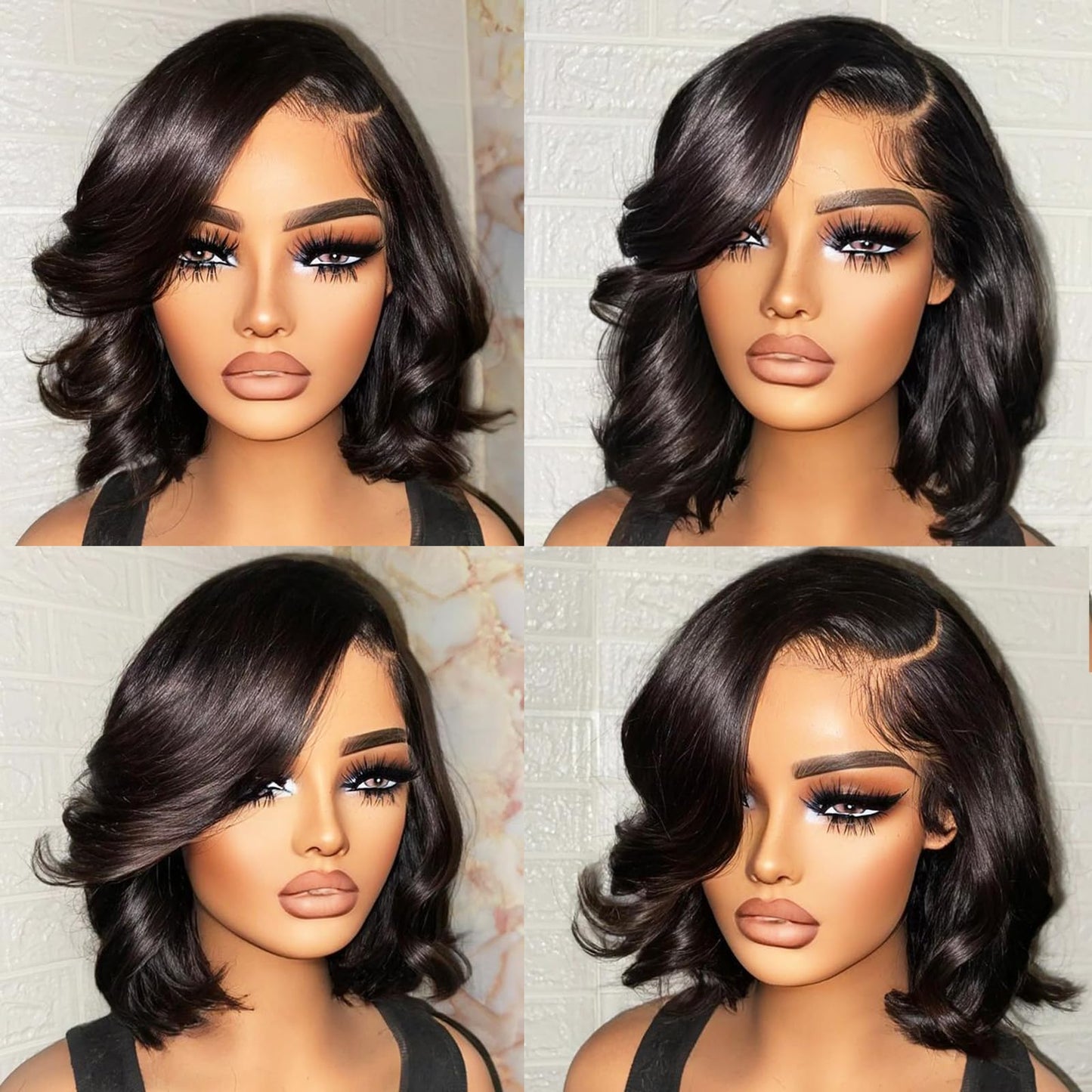 Nerkre Bob Wig Human Hair 13x6 Body Wave Lace Front Wigs Human Hair 180% Density Wigs for Women (16 Inch)