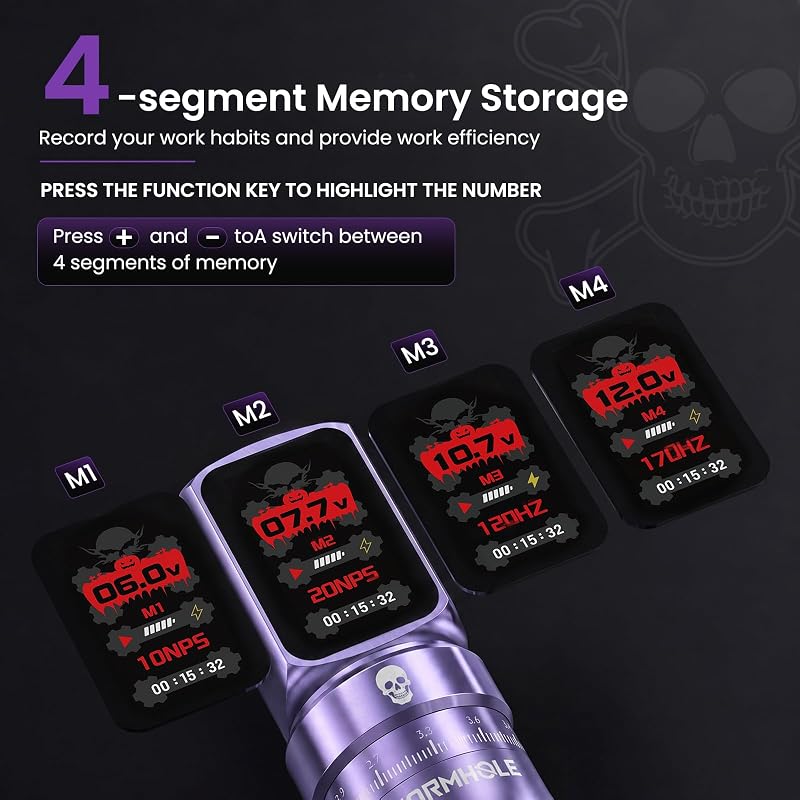 Wormhole Wireless Tattoo Gun Kit with Skull Pattern - Lining & Shading, Two Purple (WTK0295) - 7 Stroke Adjustable