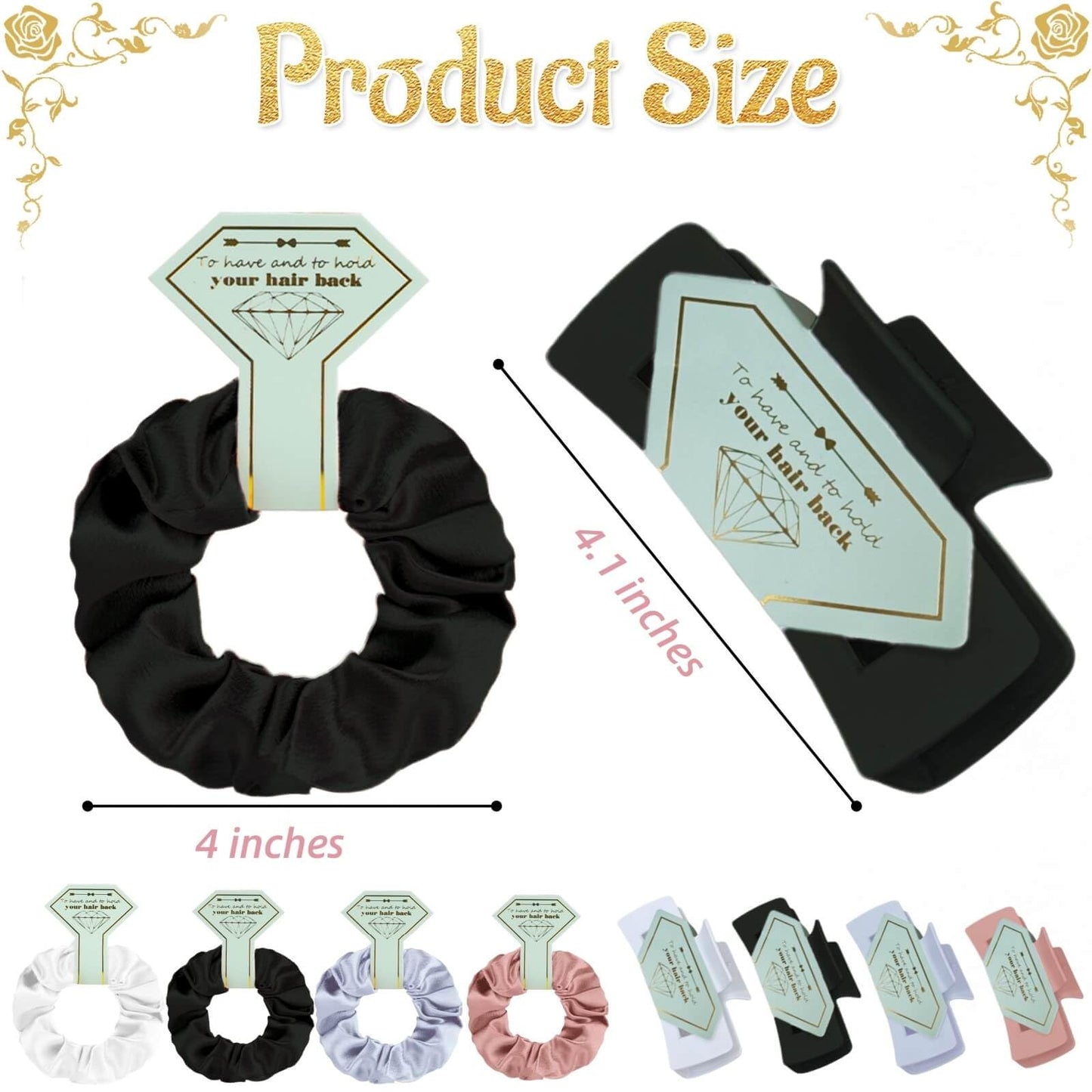 Featch Bridesmaid Proposal Gifts 8pcs Hair Claw Clips & 8pcs Satin Hair Ties Scrunchies Bachelorette Party Bridal Shower Present Good ideas Gift for Wedding Party Favors White&Black