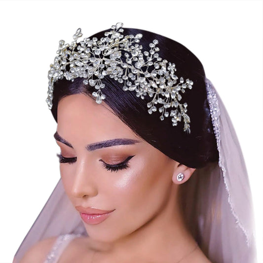 Mpoikba Rhinestone Bride Headband, Elegant Wedding Hair Pieces for Brides, Bridal Hair Accessories(Silver)