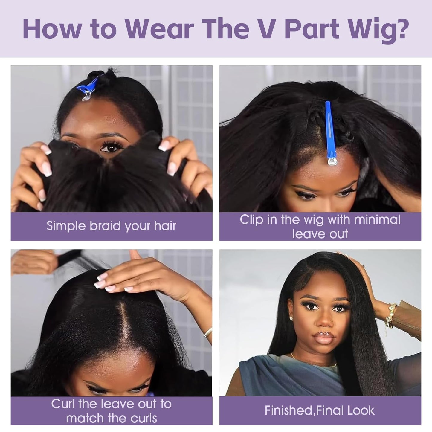 OQ Hair V Part Wig Human Hair Afro Curly Upgrade U Part With Adjustable Drawstring 180% Density V Shape Clip In Half Wig For Women Natural Color 16 Inch