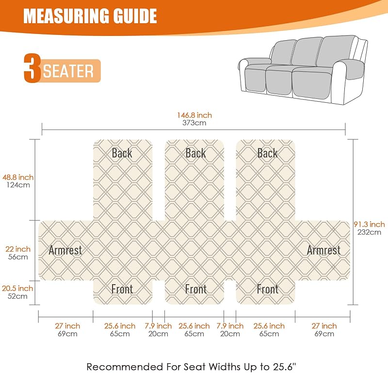 VANSOFY Light Gray 3-Seater Waterproof Recliner Couch Cover