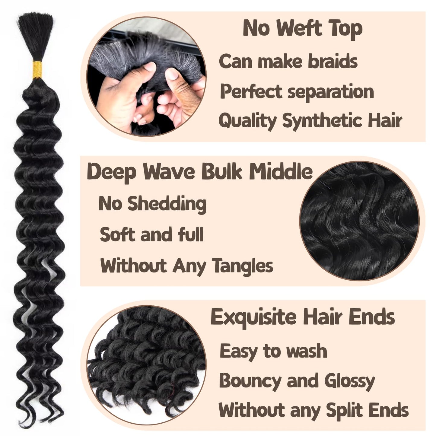 Boho Hair for Braiding, 6 Bundles 24 Inch Deep Wave Bulk for Boho Braids No Weft 200G Curly Bohemian Wet and Wavy Faux Braiding Hair Extensions,(P27/30#)
