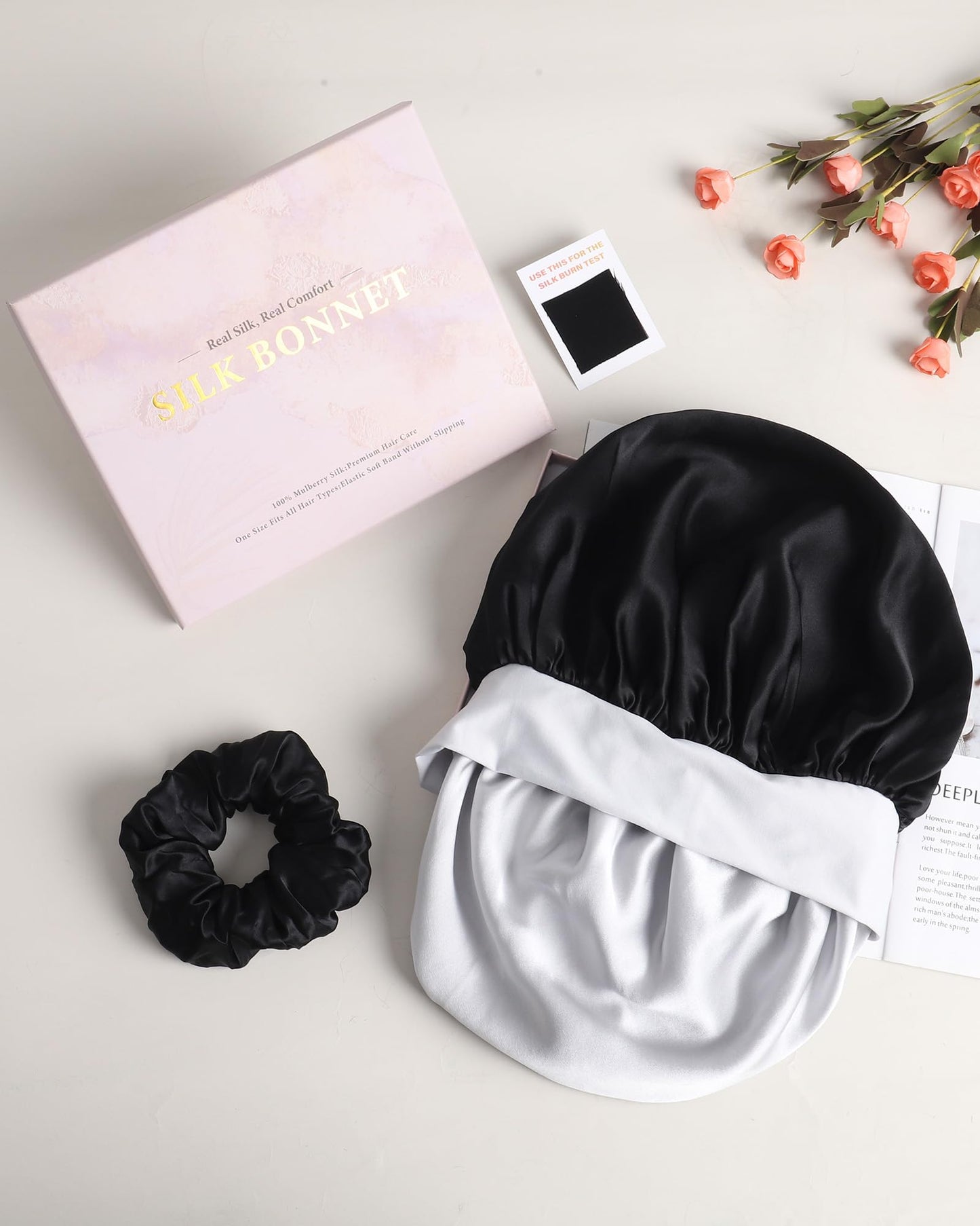 Mulberry Silk Bonnet Sleeping Women Curly Hair Bonnets Tie Band Double Layer Reversible Sleep Bonnet Silk Hair Wrap Sleep Cap