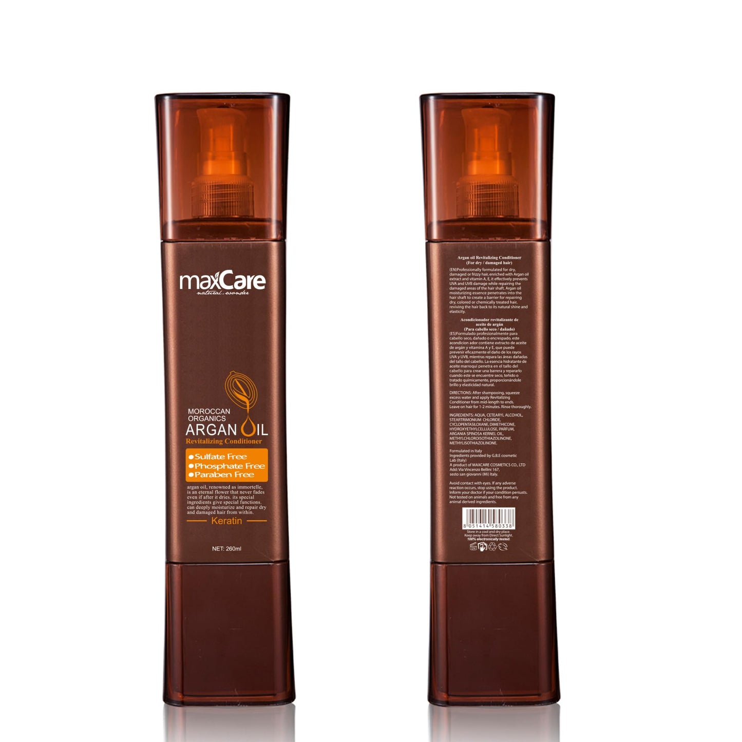 maxCare Argan Oil Shampoo and Conditioner Set, 2 x 260ml – Sulfate-Free, Paraben-Free, Keratin-Enriched, Moisture & Damage Repair