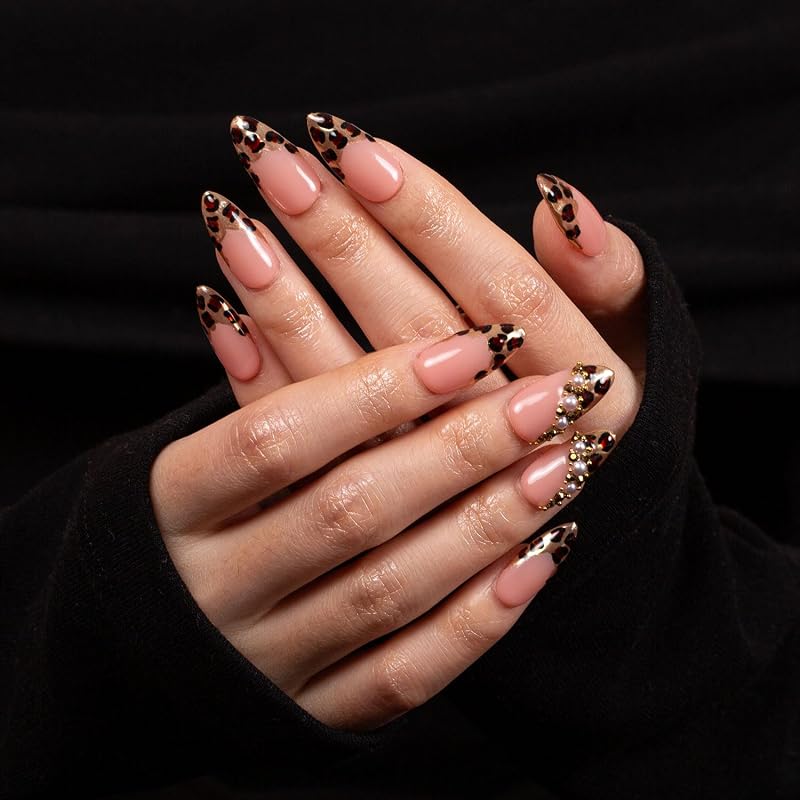 Lovful Noir d'Or Press On Nails - Full Cover Crystal Embellished Reusable Almond 1.0 in (Variation: Noir d'Or+L)