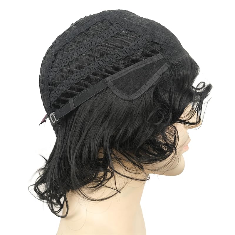 Aimole 12" Long Curly Men Wig - Black with Bangs, Synthetic High Temp Fiber, Cosplay