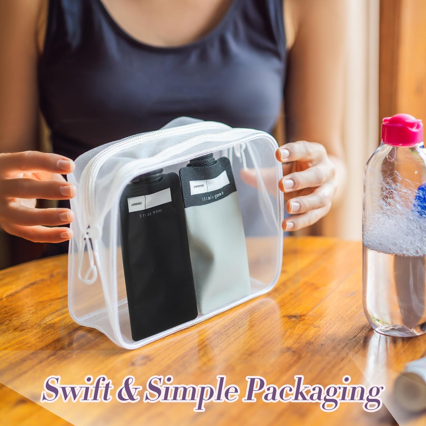 Funnymoom 3 oz 60 Pack Leakproof Empty Squeeze Pouches Refillable Travel Size Containers Liquid Pouches for Toiletries TSA Approved Travel Lotion